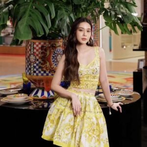 D&G 2024 NEW Yellow porcelain jacquard skirt