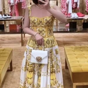 D&G 2024 NEW Yellow porcelain jacquard dress